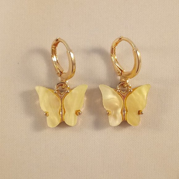 Gold Plated Yellow Opal Resin Butterfly Earrings Pendant Necklace Set Party Gift - Picture 2 of 3